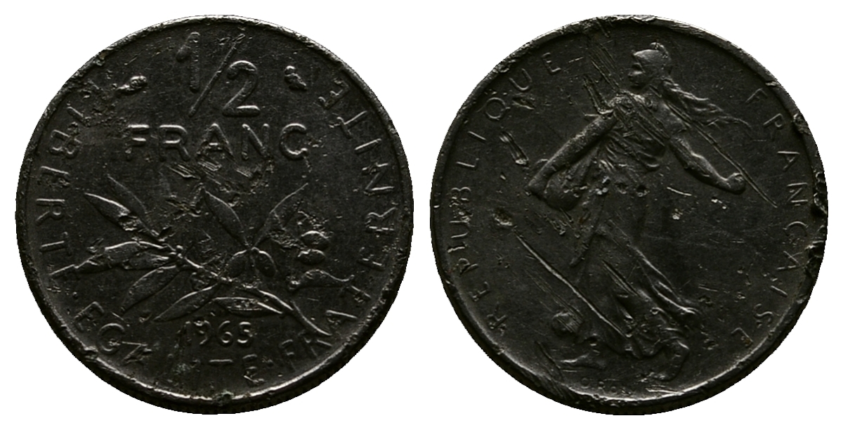 Франция 1/2 франка 1965 сеятель KM 931, Le Franc 198.3 никель 261-347