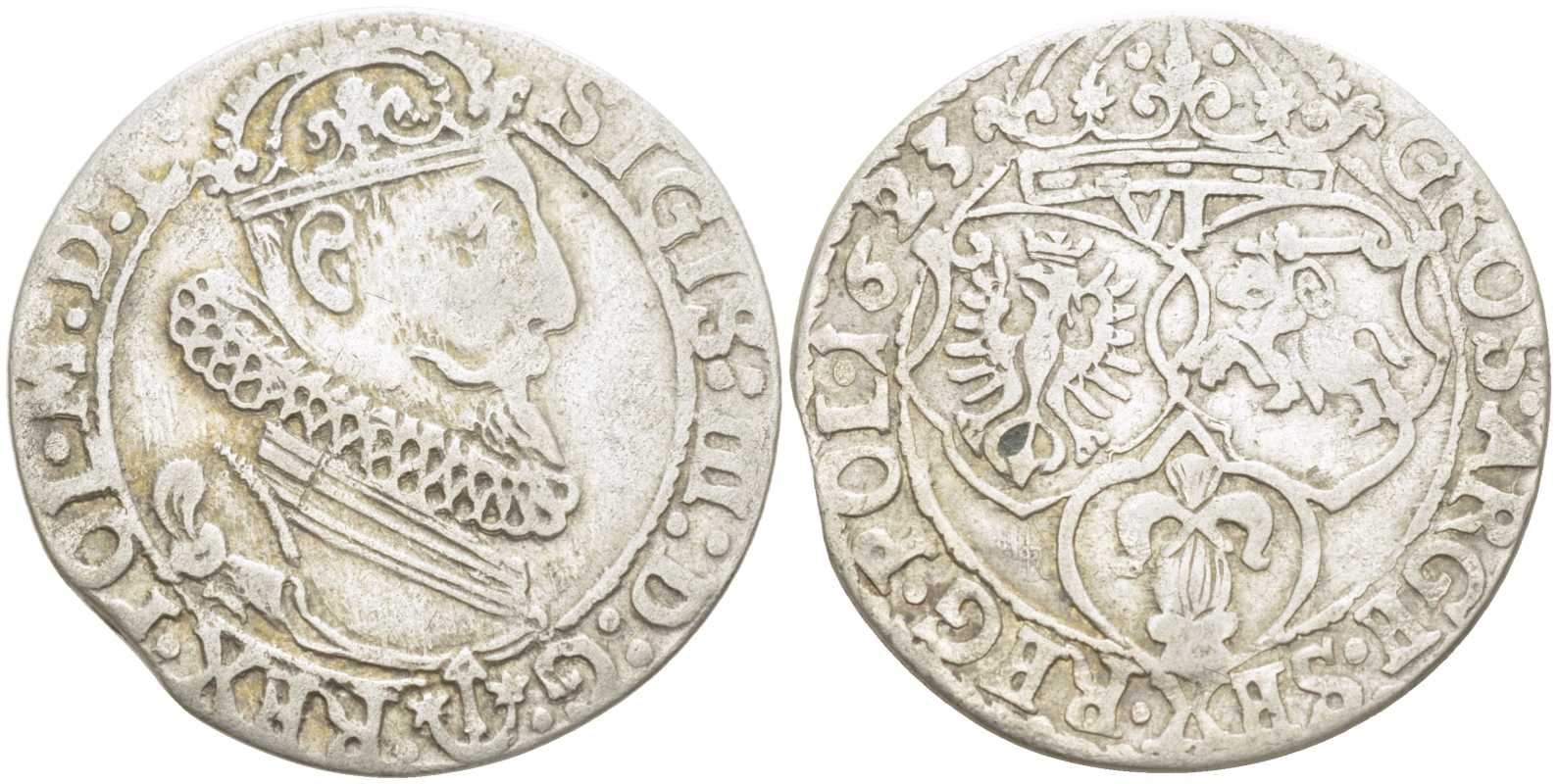 ПОЛЬША (ЛИТВА) 6 ГРОШЕЙ 1623 СИГИЗМУНД III (1587-1632) KM 42, Gum.1163 серебро 3896-1445
