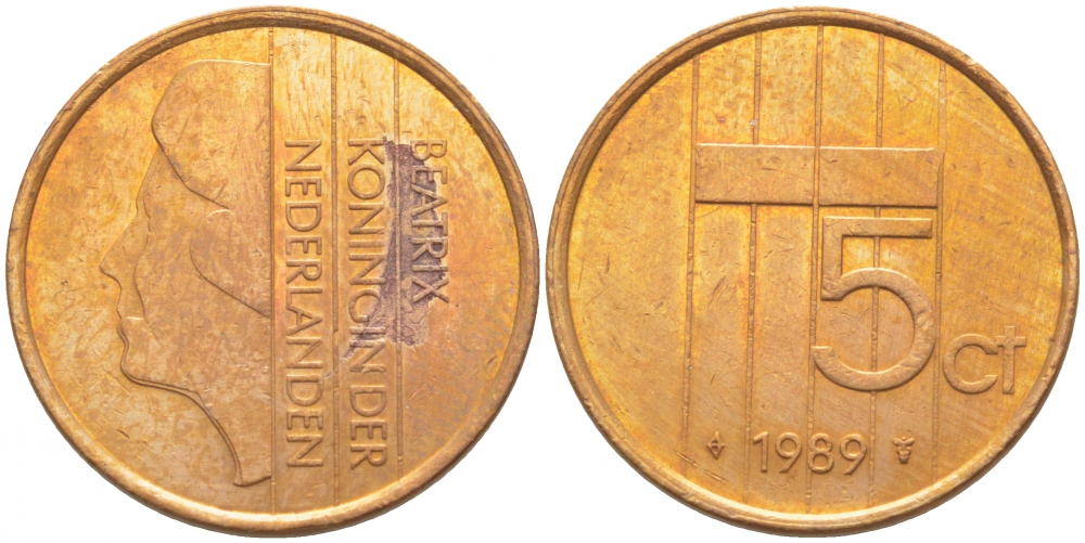 НИДЕРЛАНДЫ 5 ЦЕНТОВ 1989 KM 202 бронза 3856-611