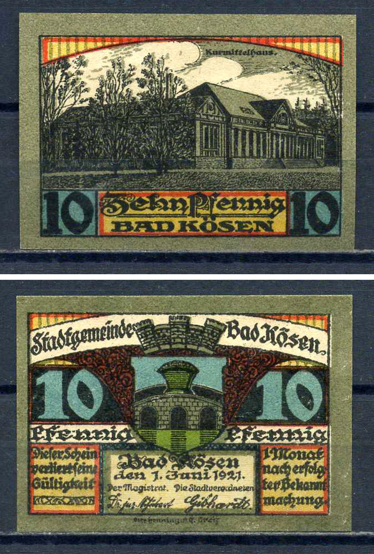 Бад-Кёзен (Саксония) 10 пфеннигов 1921 бумага UNC (пресс) 7556-8-1-1