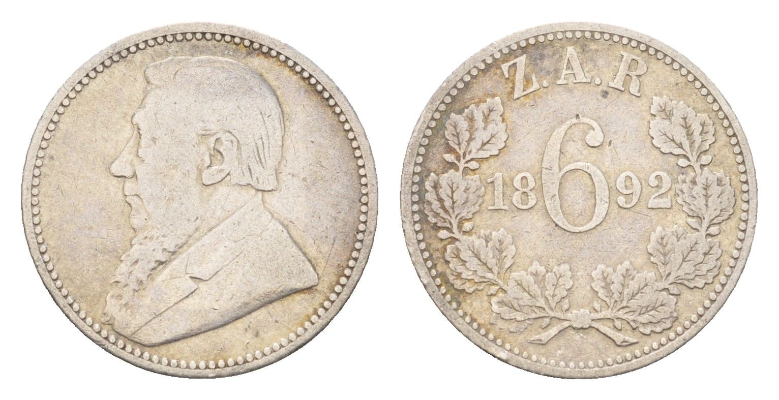 ЮАР 6 пенсов 1892 KM 4 серебро 1531-1433