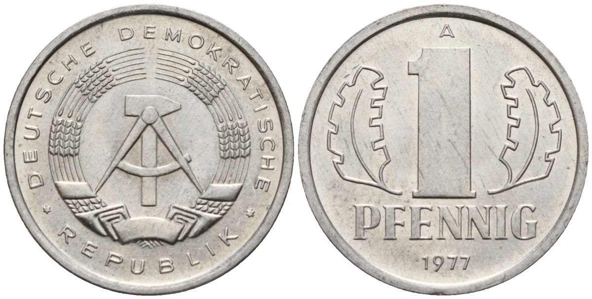 ГДР 1 пфенниг 1977 A KM 8.1 алюминий 4189-522