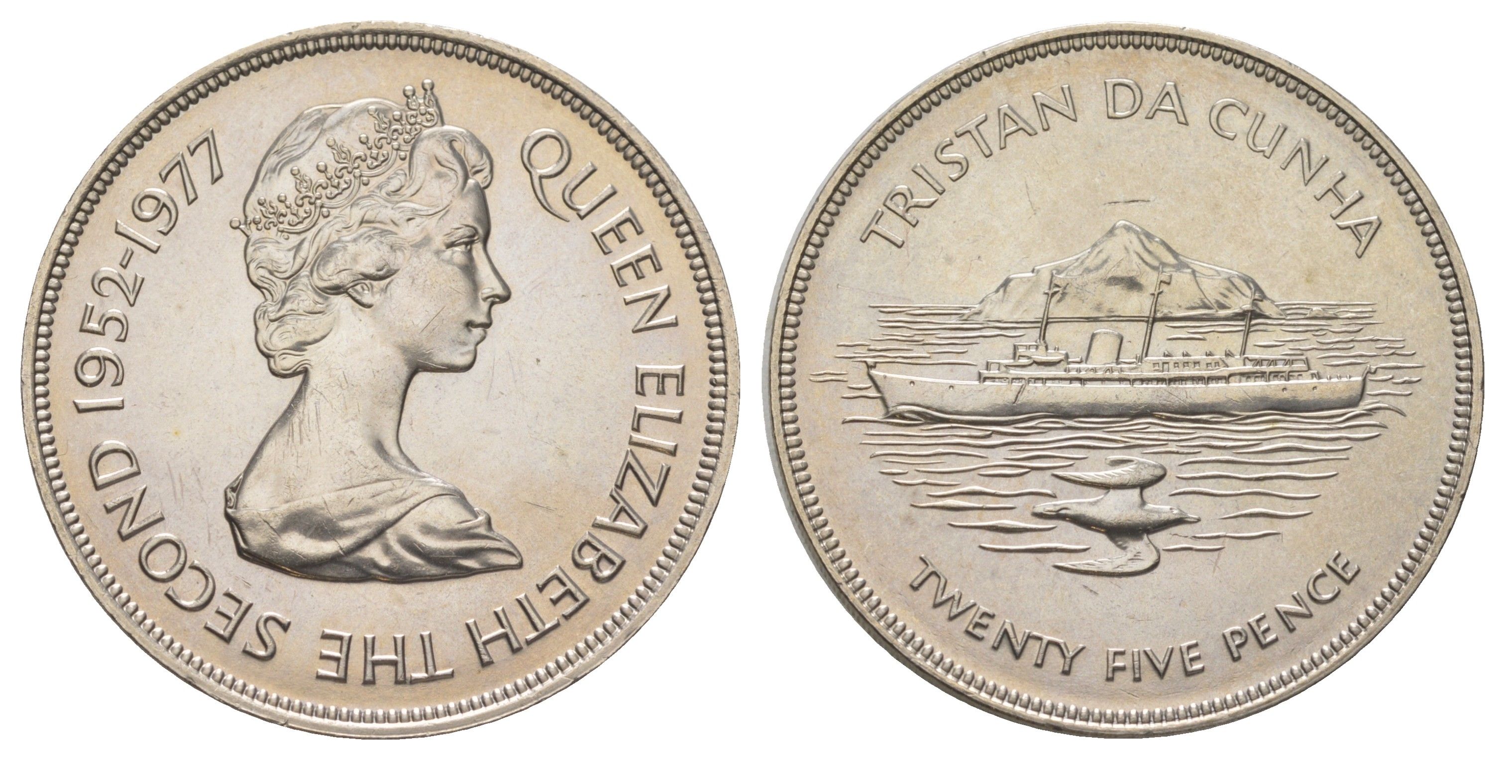 Тристан-да-Кунья 25 пенсов 1977 25 лет правлению Королевы Елизаветы II KM 1 медно-никель UNC 3897-912