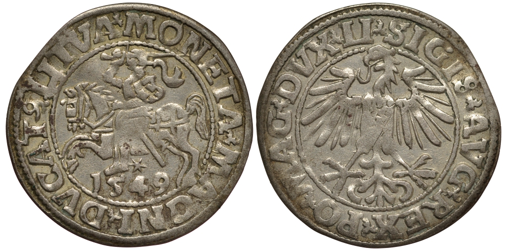 Польша 1/2 гроша (полугрош) 1549 Сигизмунд II Август (1544-1572), вес 1,16 гр. Saurma 5561 серебро 1516-1515