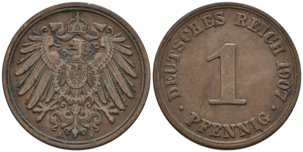 Германия 1 пфенниг 1907 A KM 10, J. 10 медь 4567-1238