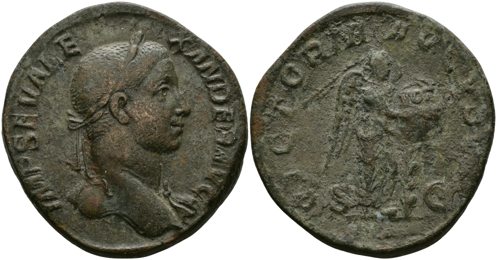 Римская Империя сестерций 230 Александр Север VICTORIA AVGVSTI Виктория, Рим Very fine 20,09 гр RIC 616 бронза 1073-8-31
