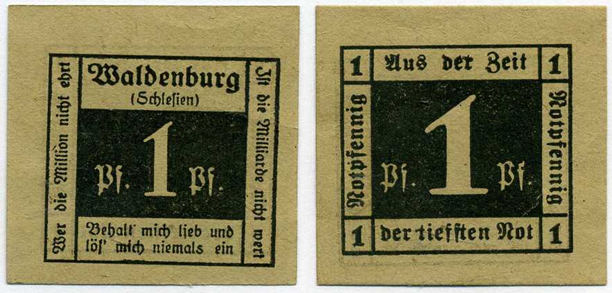 ВАЛЬДЕНБУРГ 1 ПФЕННИГ 1920 НОТГЕЛЬД, ЗЕМЛЯ БАДЕН-ВЮРТЕМБЕРГ Grabowski W3.19а бумага 6318-45-1-2