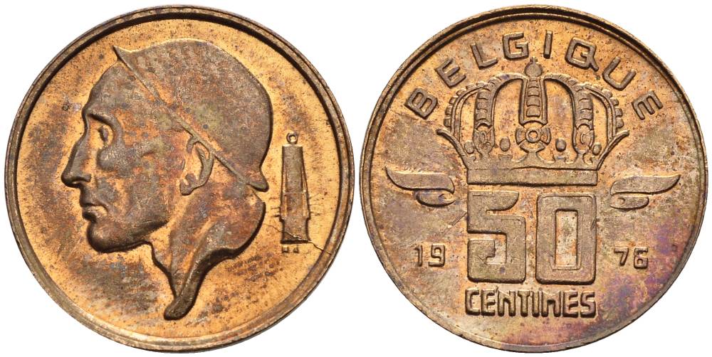 БЕЛЬГИЯ 50 САНТИМОВ 1976 BELGIQUE KM 148.1 бронза 4528-927
