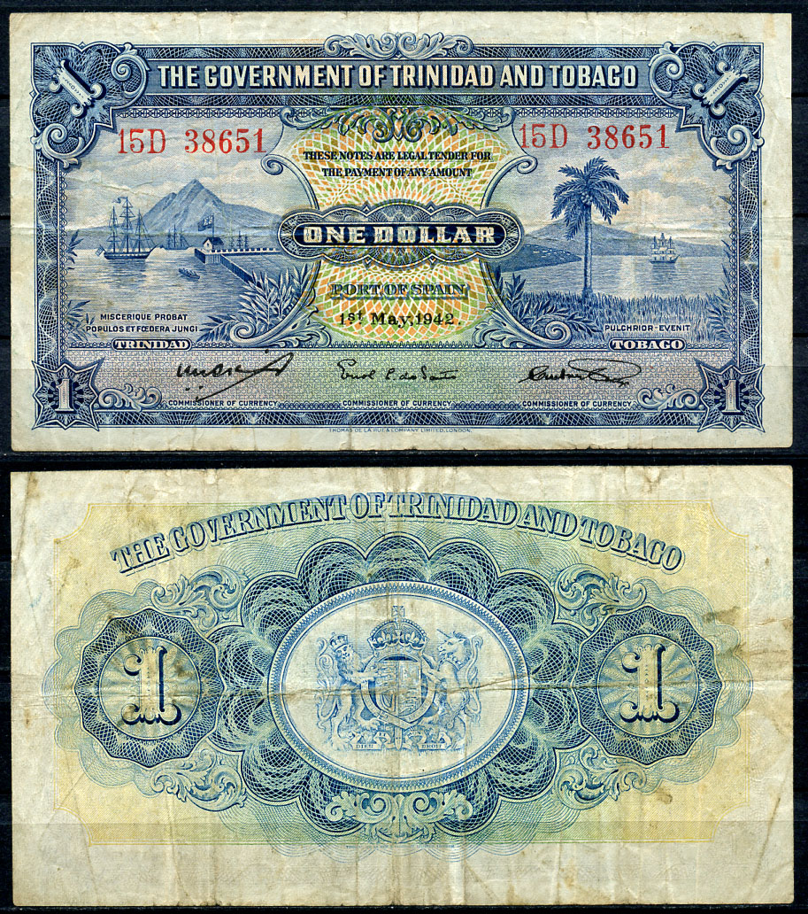 Тринидад и Тобаго 1 доллар 1942 1 мая 1942 Pick 5 c бумага 000-00-00