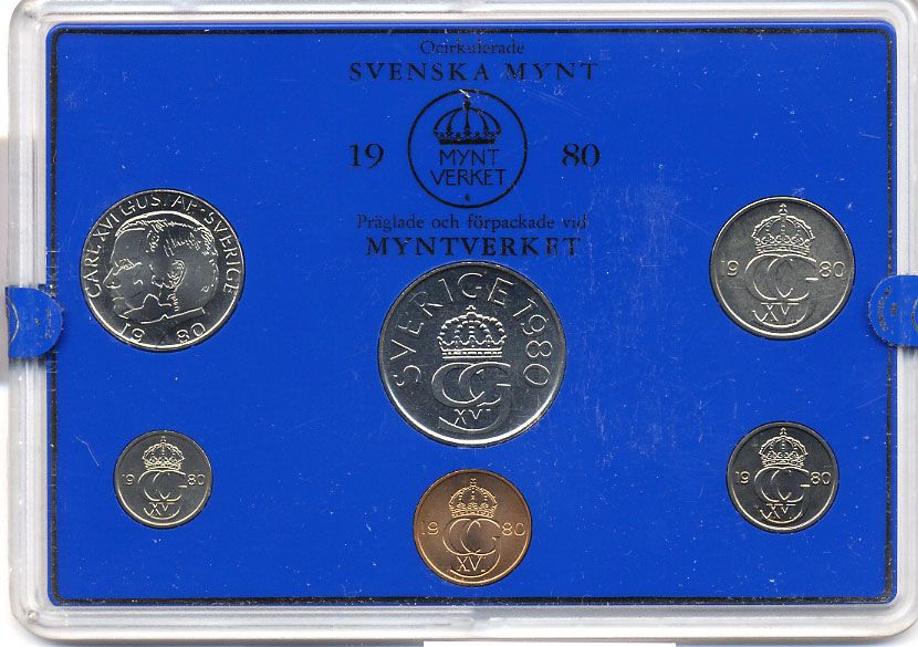 Швеция набор монетного двора из 6 монет 1980 в пластике, Карл XVI Густав (1973- ) KM MS15 UNC 4-3-6-131