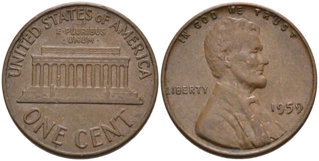 США 1 цент 1959 Авраам Линкольн KM 201 медь цинк 4564-319
