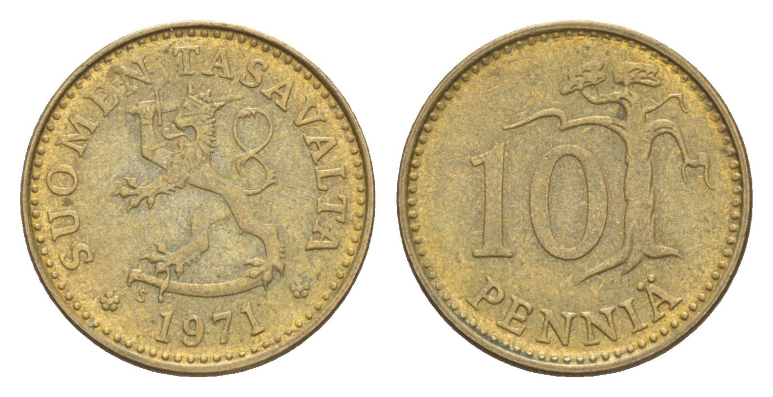 Финляндия 10 пенни 1971 KM 46 алюминиевая бронза 4647-331