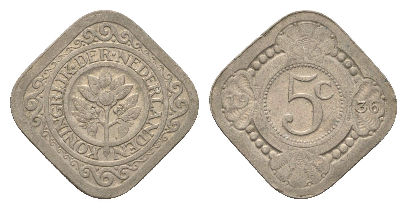 Нидерланды 5 центов 1936 Вильгельмина (1890-1948) KM 153 медно-никель 4669-1255