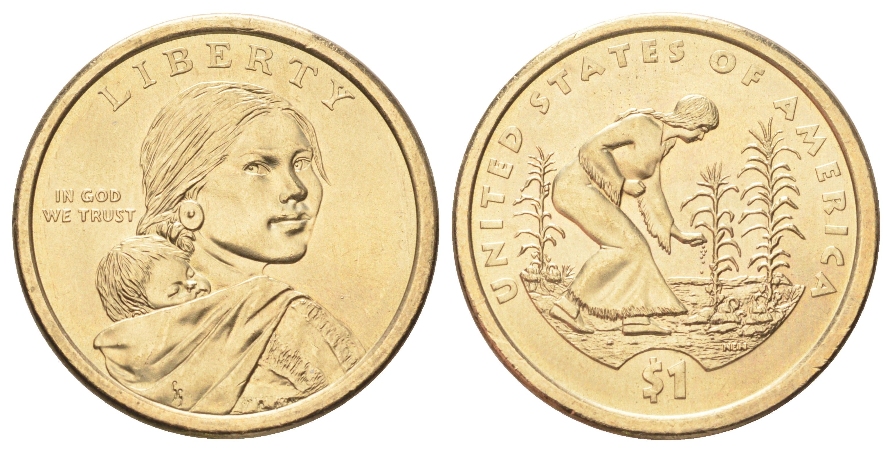 США 1 доллар 2009 Коренные Американцы - Три основные сельскохозяйственные культуры индейцев KM 467 медь с марганцево-латунным покрытием UNC 4666-954