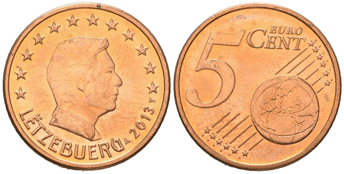 Люксембург 5 евроцентов 2013 KM 77 сталь плакированная медью UNC 4618-818