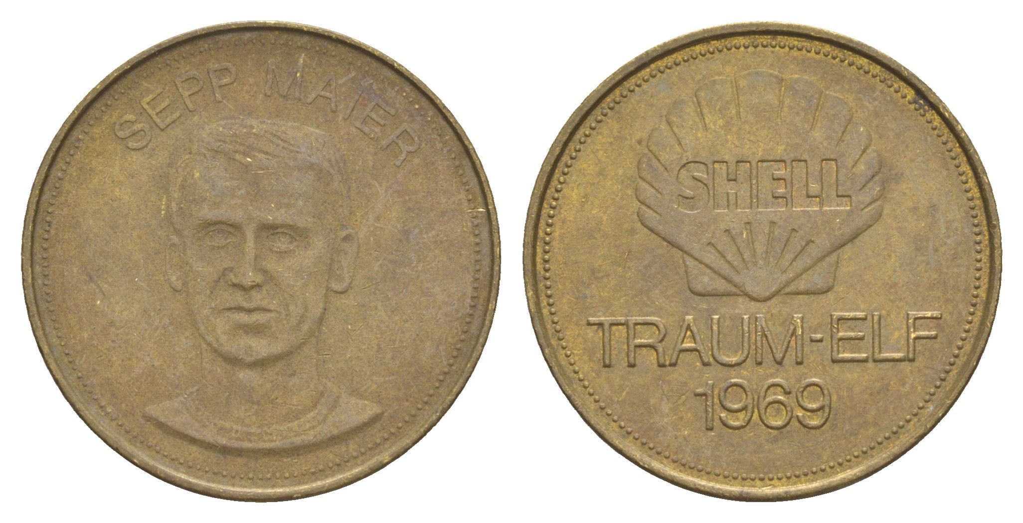 Германия жетон Shell - Dream Team Германии - Зепп Майер 1969 диаметр 26 мм, вес 5 гр сталь плакированная латунью 4175-835