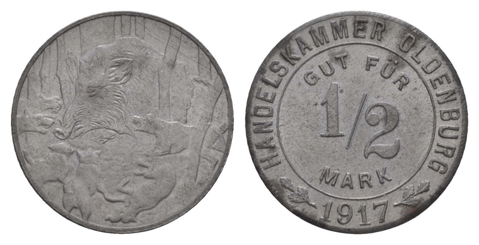 Ольденбург 1/2 марки 1917 Funck 407.1, Men18 14948.4 железо 1517-1321