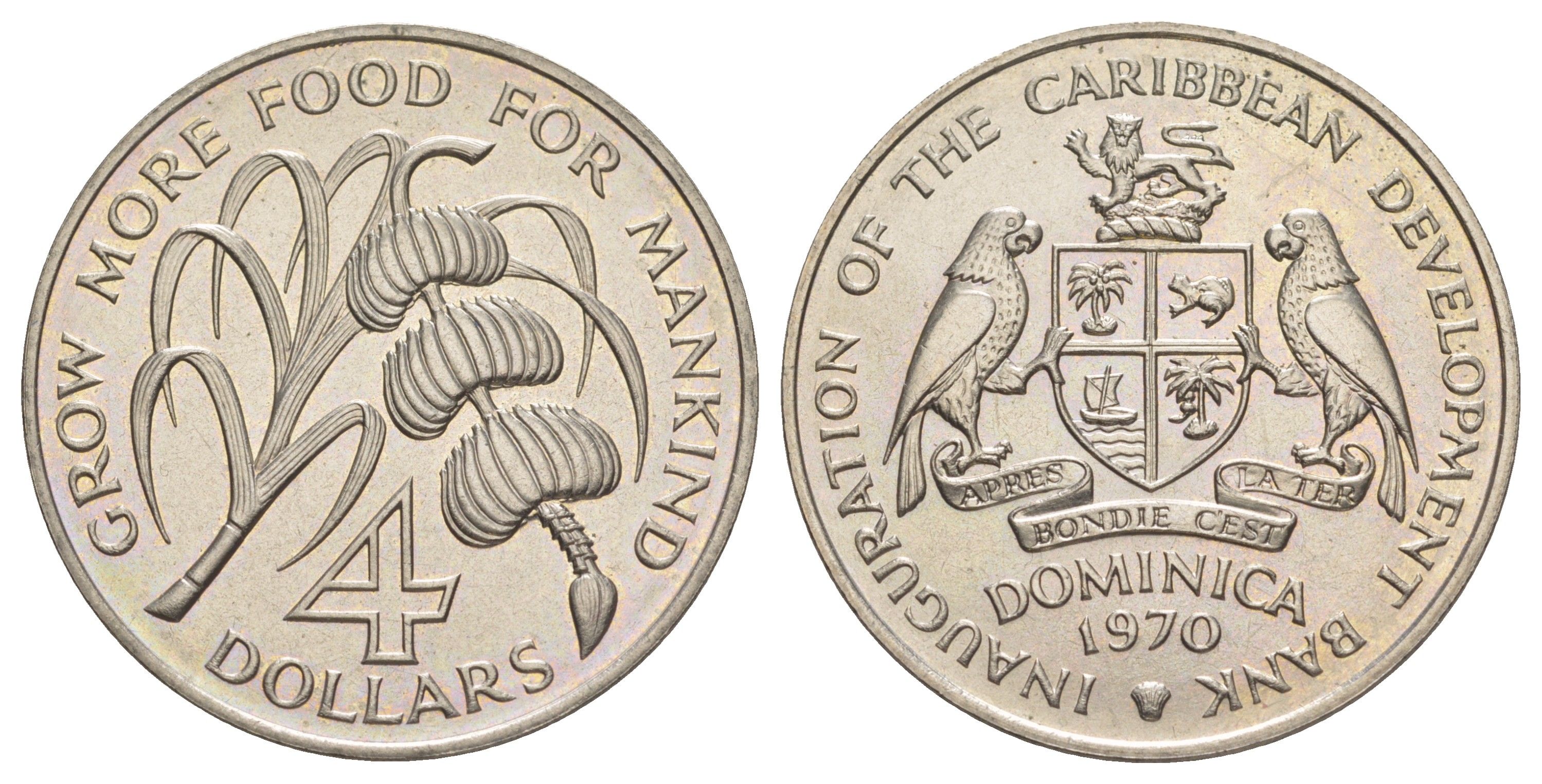 Доминика 4 доллара 1970 ФАО, с вкладышем с полной информацией о монете KM 11 медно-никель BU 1083-4-31