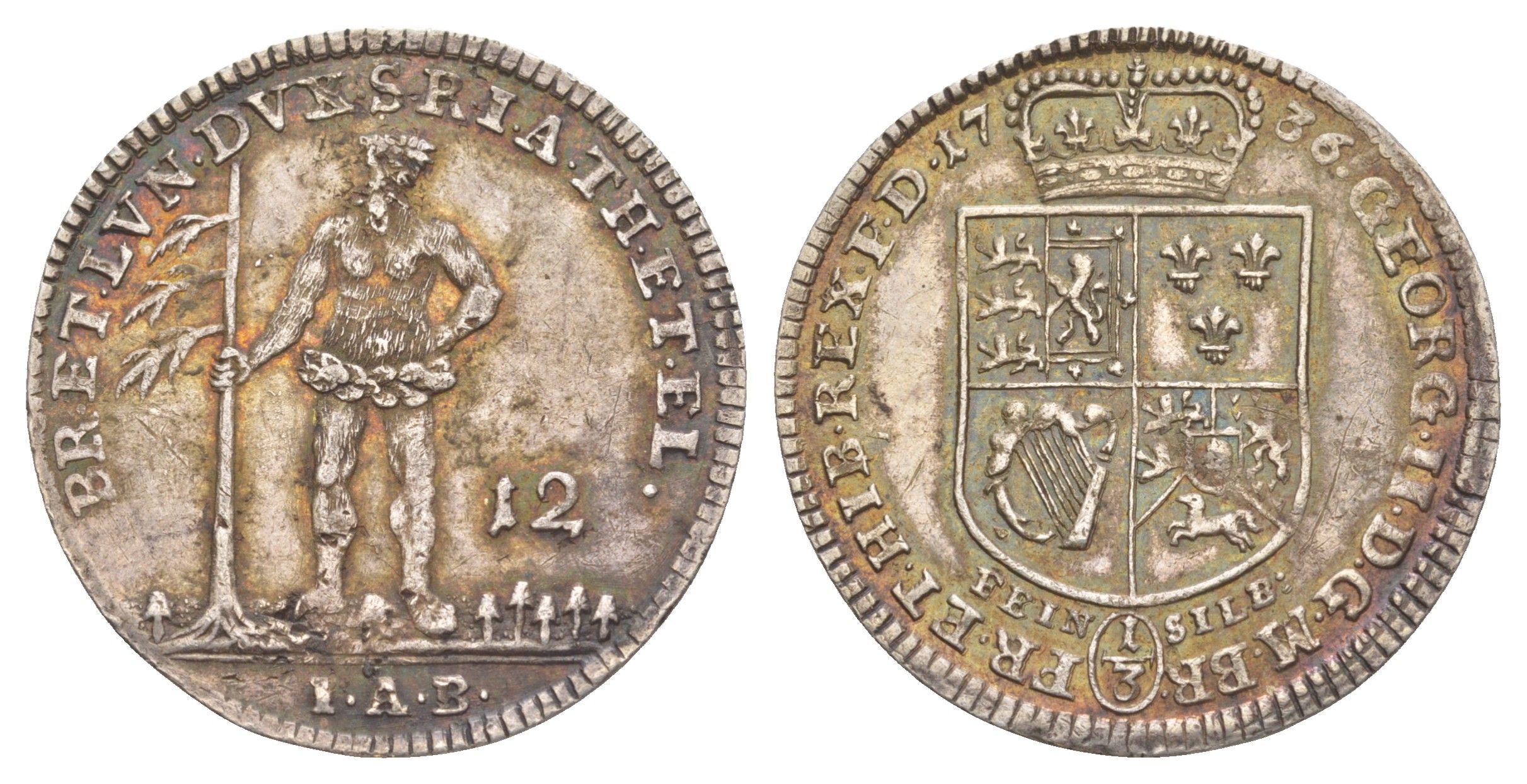 Брауншвейг-Каленберг-Ганновер 12 мариенгрошей (1/3 талера) 1736 IAB, дикарь, Георг II (1727-1760), из коллекции Ричарда Б. Смита Smith 123, Welter 2600, KM 255 серебро 1525-1023