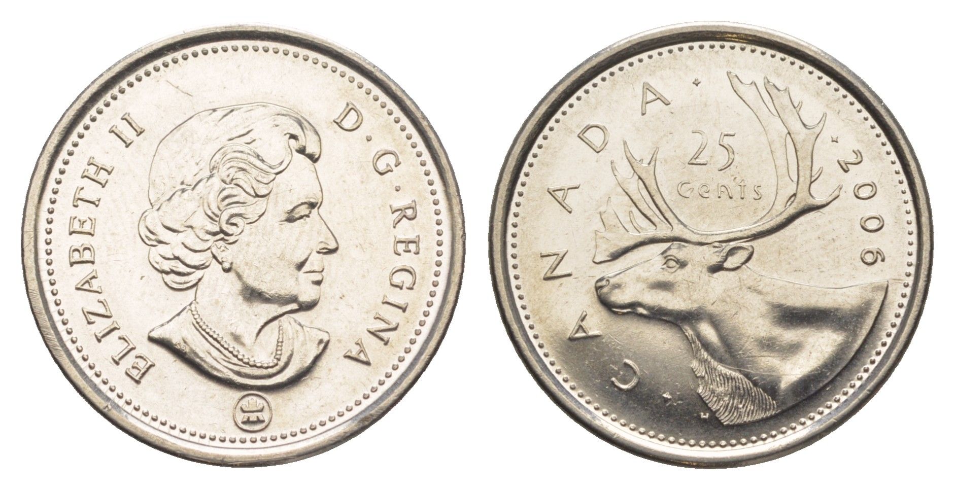 Канада 25 центов 2006 Leaf, Елизавета II (1952-2022), олень KM 493 сталь плакированная никелем UNC 4637-837