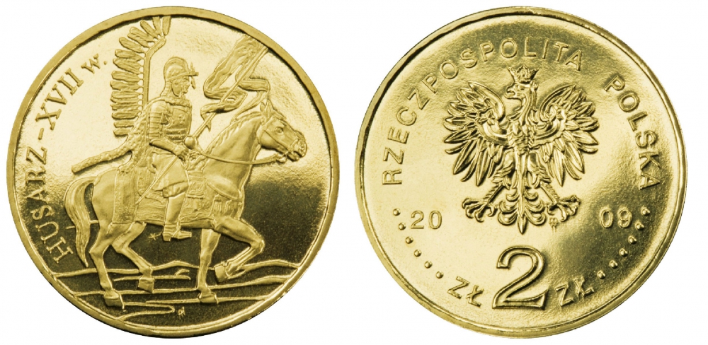 Польша 2 злотых 2009 MW, серия история Польской кавалерии, гусар XVII века KM 670 латунь UNC M12-18