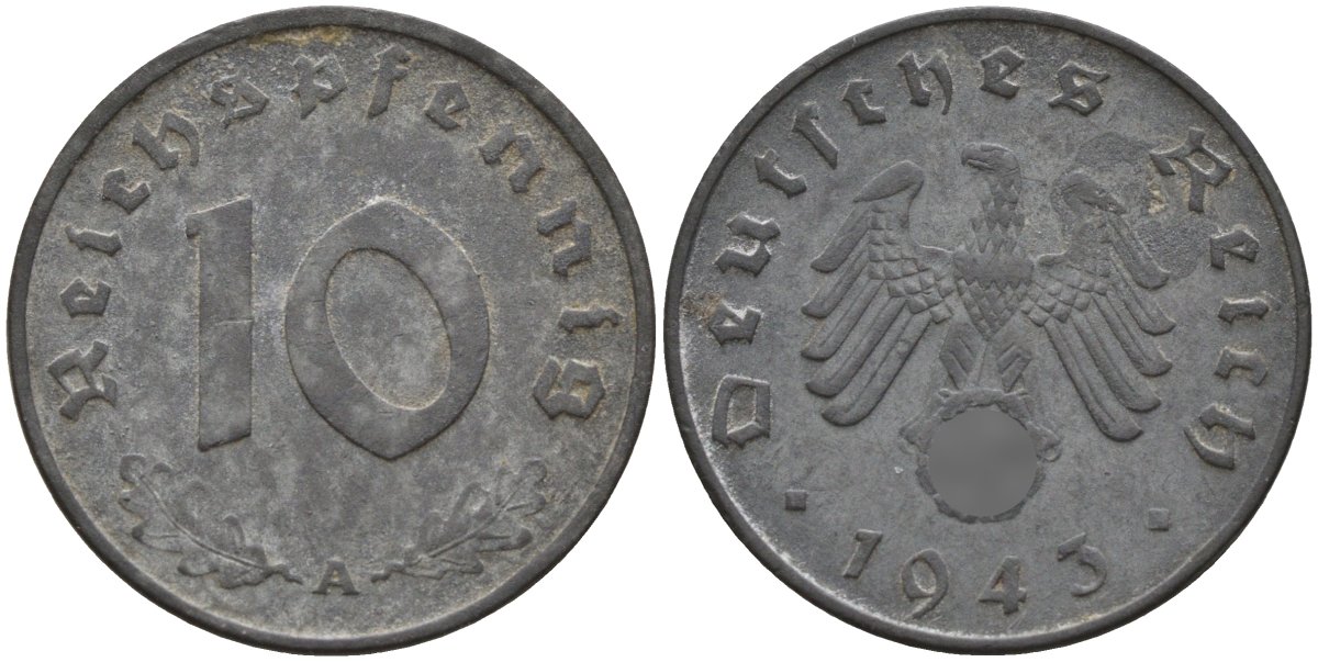 Германия 10 рейхспфеннигов 1943 A KM 101, J.371 цинк 4151-339