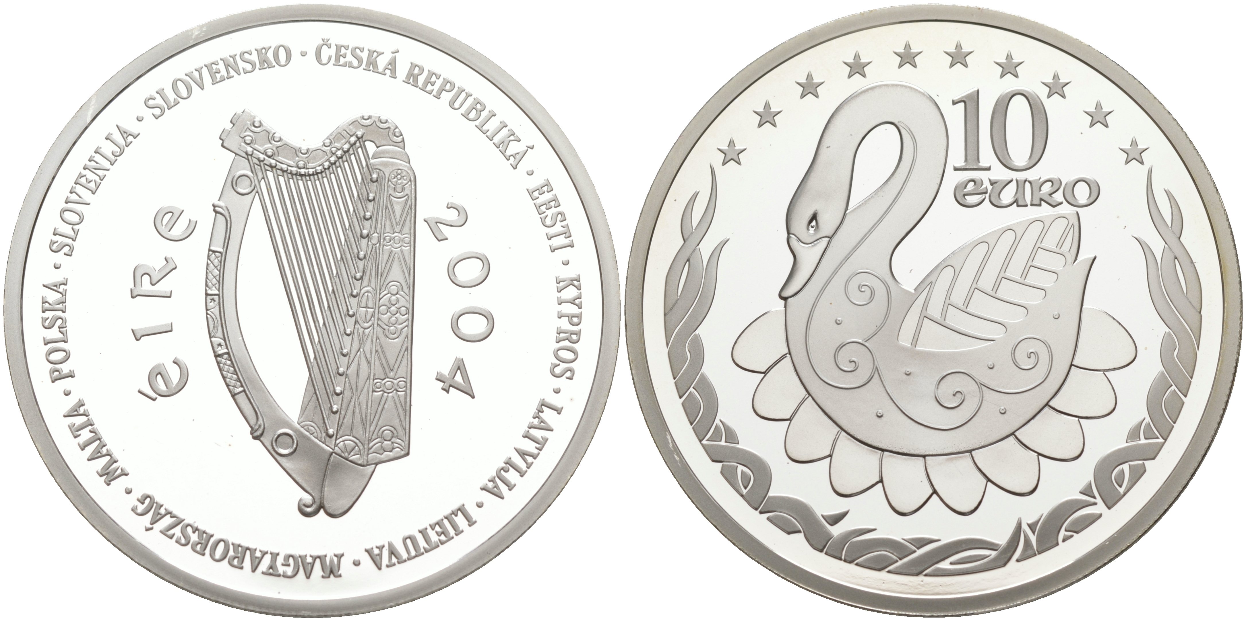 Ирландия 10 евро 2004 лебедь, президенство в Евросоюзе KM 42 серебро PROOF 02-115-22