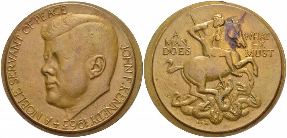 США МЕДАЛЬ 1963 ДЖОН КЕННЕДИ - СЛУГА МИРА 75 мм, 138,3 гр бронза 00-00