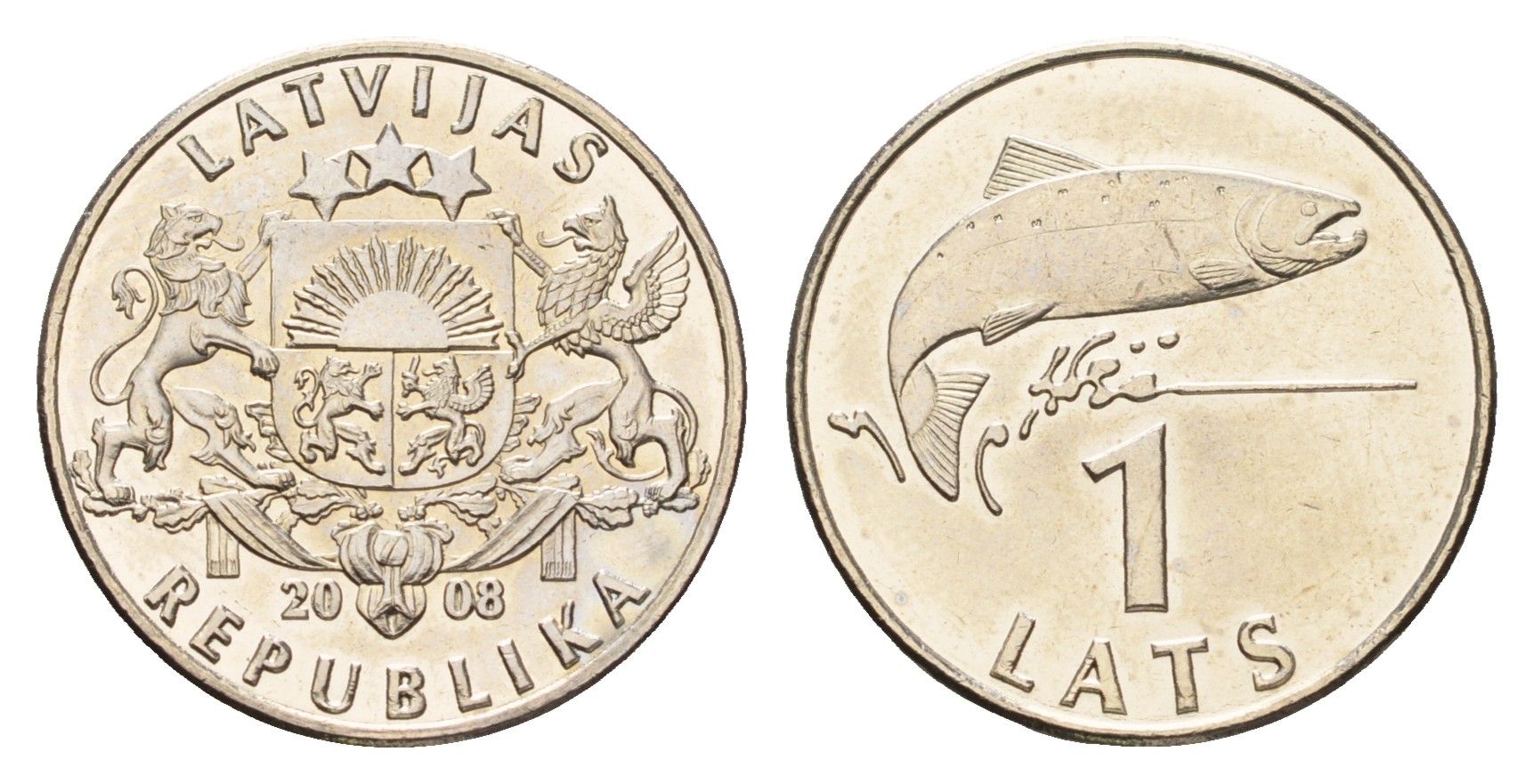 Латвия 1 лата 2008 KM 12 медно-никель UNC 4650-147