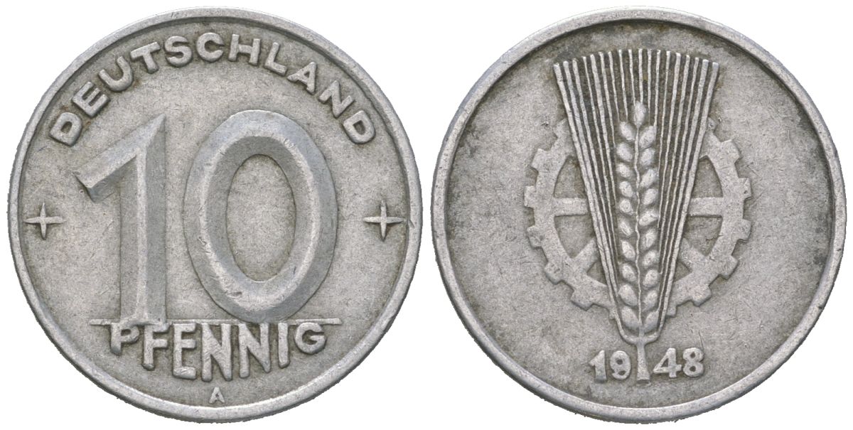 ГДР 10 пфеннигов 1948 A KM 3 алюминий 201-717