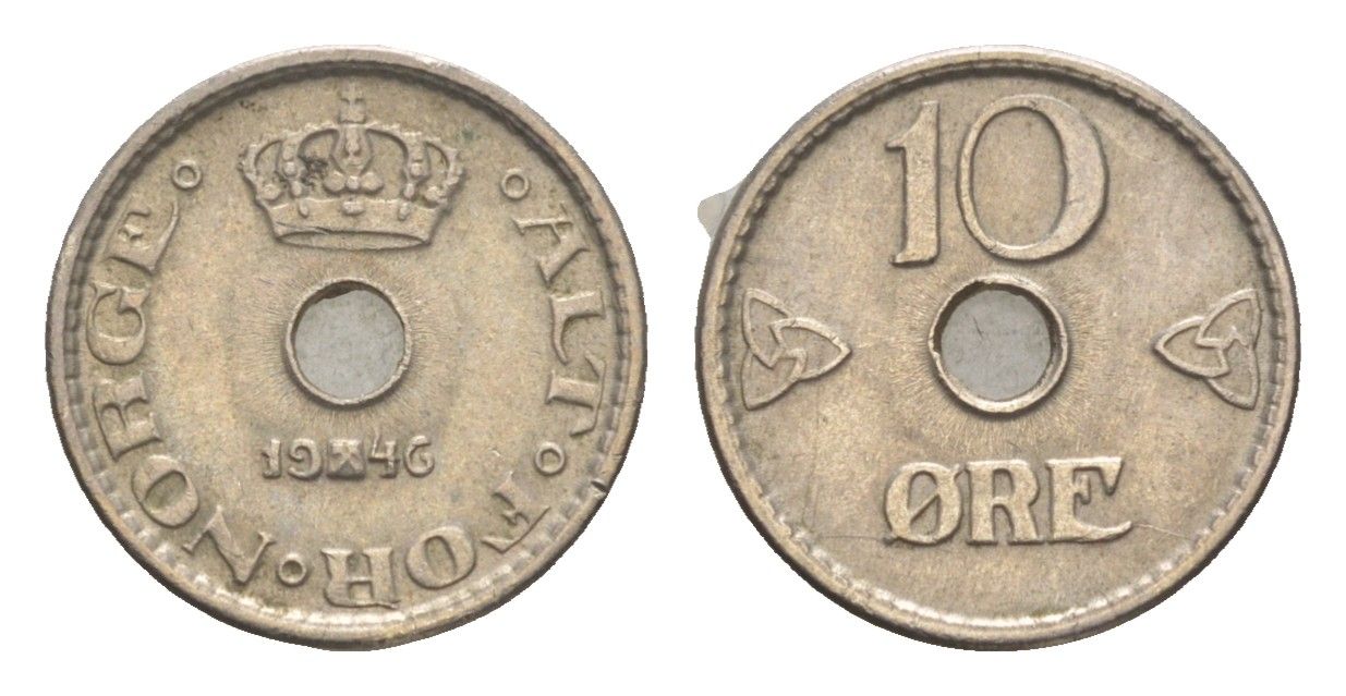 Норвегия 10 эре 1946 Хокон VII (1905-1957) KM 383 медно-никель 4651-435