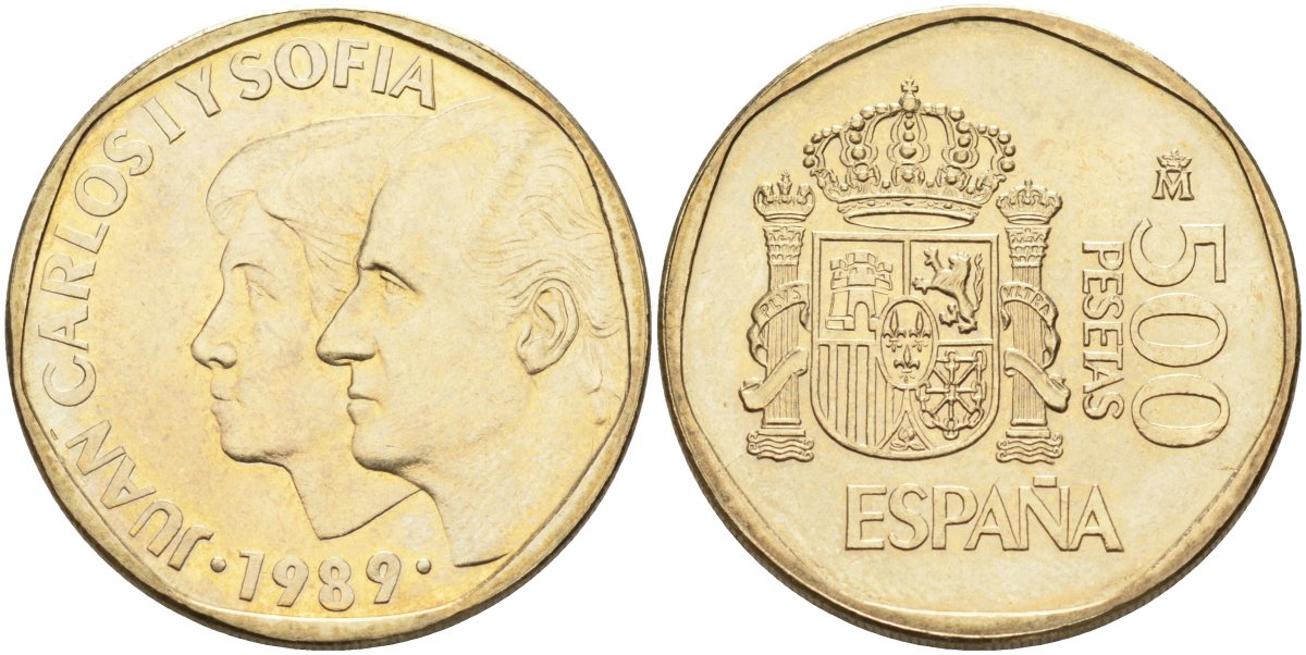 Испания 500 песет 1989 Хуан Карлос I (1975-2001) и София KM 831 алюминиевая бронза 4583-1015
