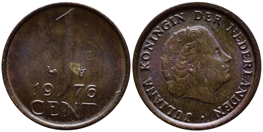 НИДЕРЛАНДЫ 1 ЦЕНТ 1976 ЮЛИАНА KM 180 бронза 4392-1367