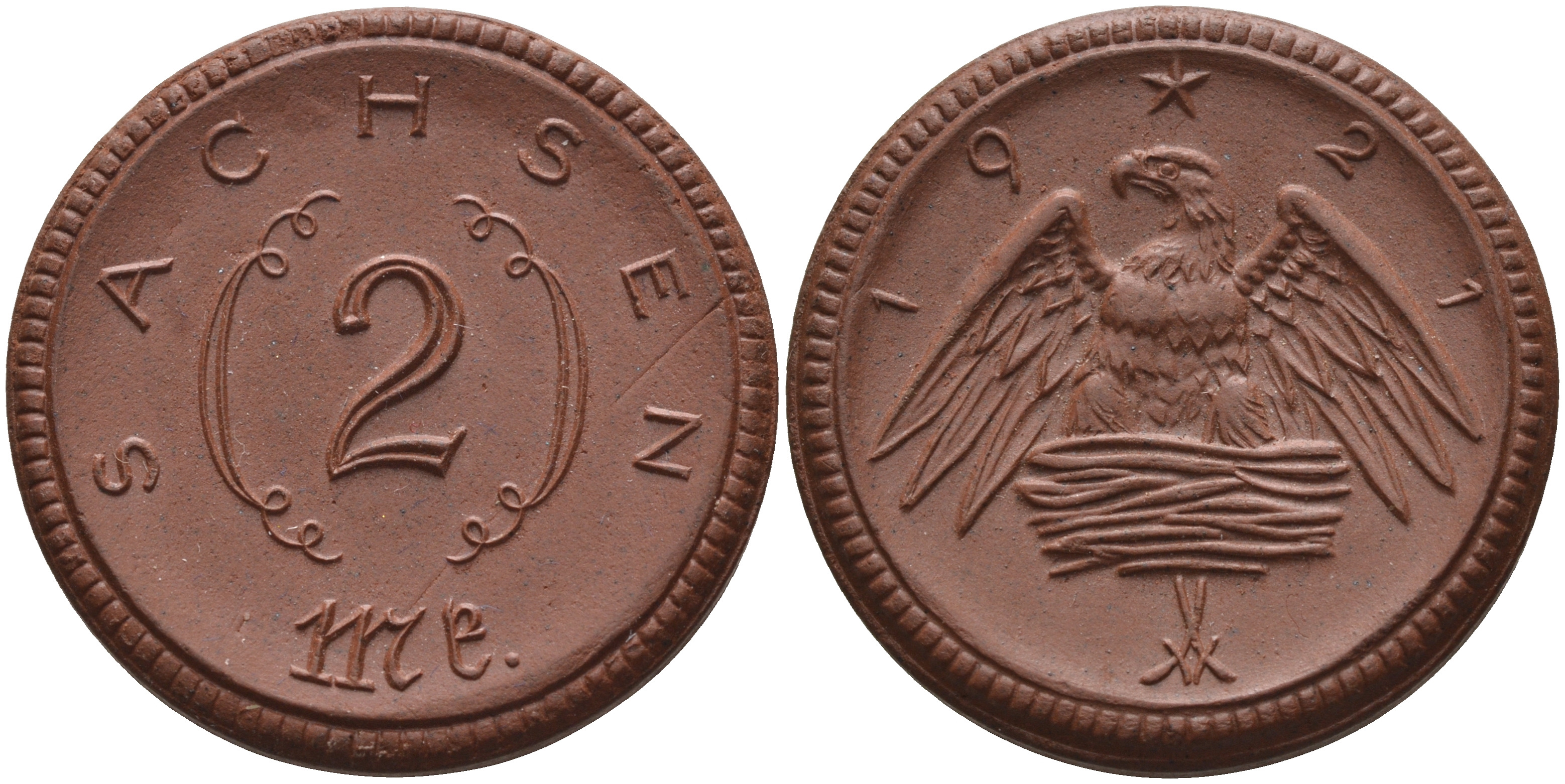 Саксония 2 марки 1921 J. N 56 фарфор 1094-2-64