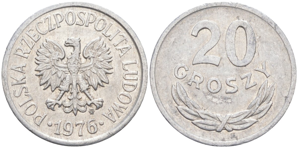 Польша 20 грошей 1976 MW KM A47, Parchimowicz 208p алюминий 3336-845