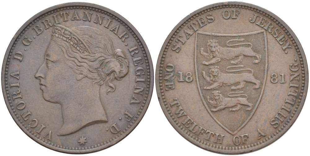 Джерси 1/12 шиллинга 1881 Виктория (1837-1901) KM 8 бронза 4517-1022