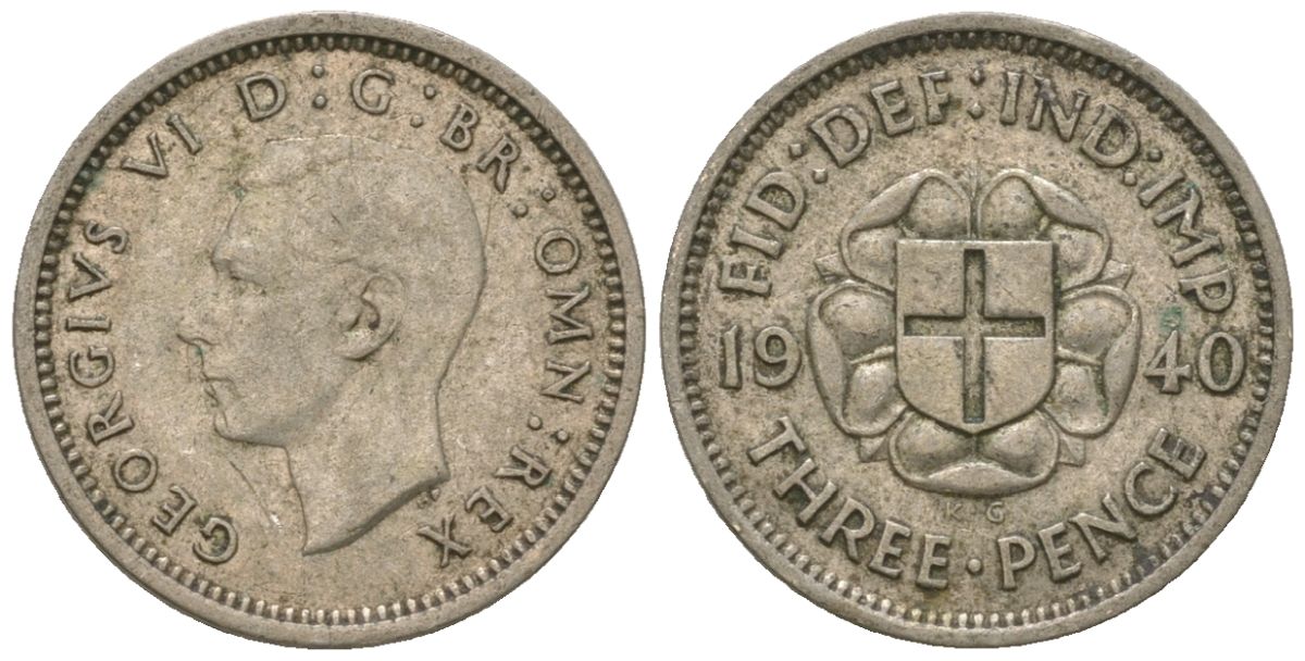 Великобритания 3 пенса 1940 Георг VI (1936-1952) KM 848, Spink 4085 серебро 4615-1036