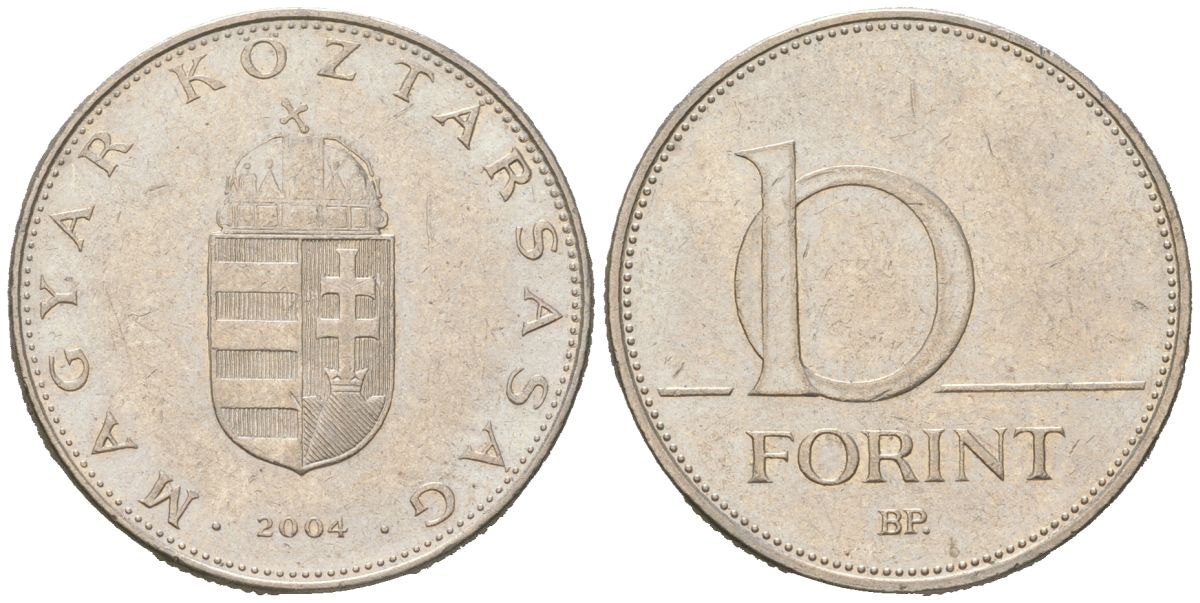 Венгрия 10 форинтов 2004 BP KM 695 сталь плакированная медно-никелем 4616-1151