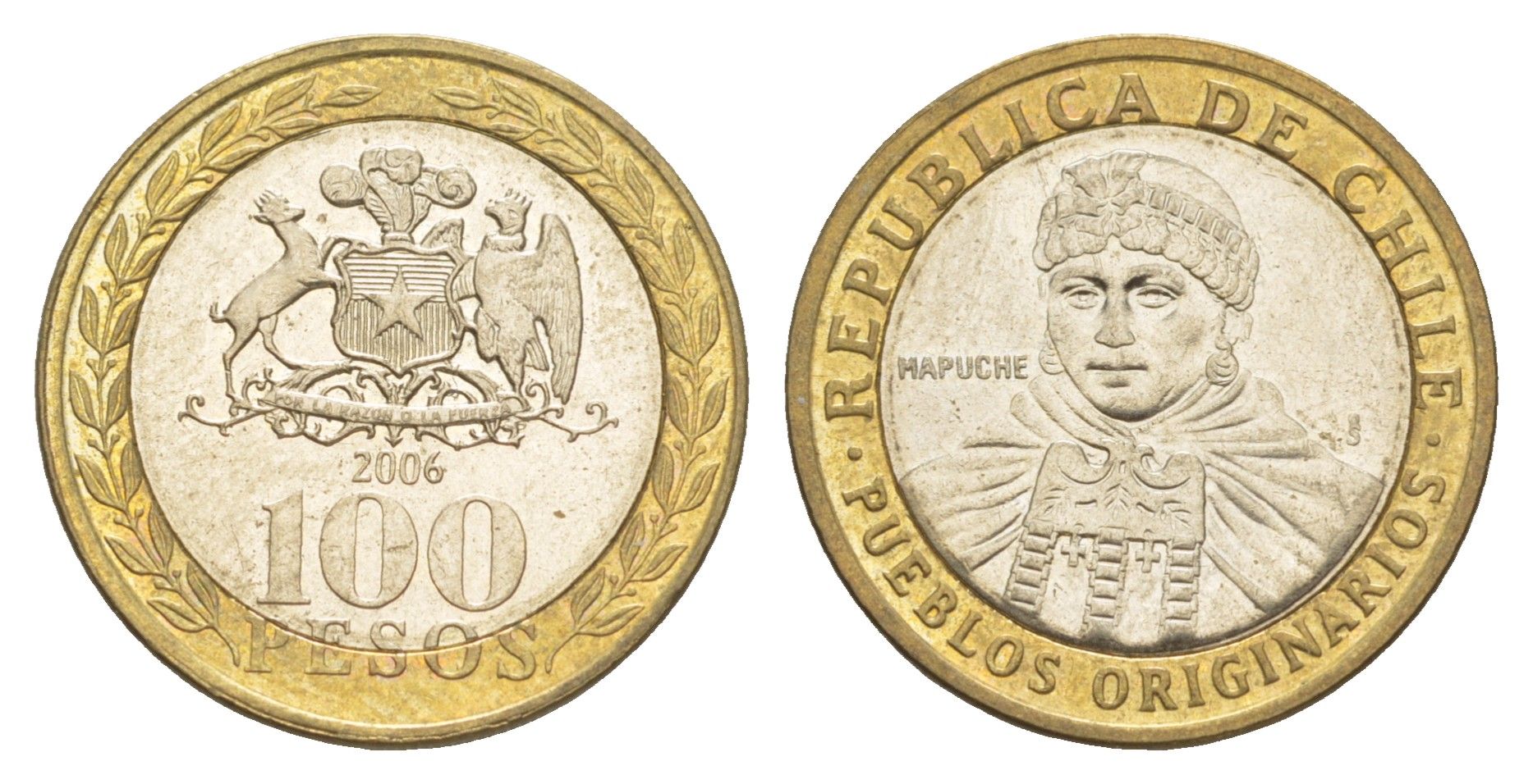 Чили 100 песо 2006 KM 236 биметалл UNC 4641-532