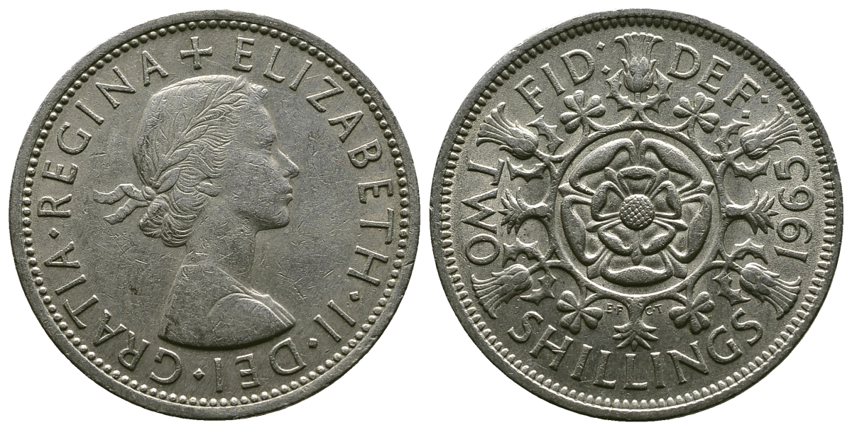Великобритания 2 шиллинга (флорин) 1965 Елизавета II (1952-2022) KM 906, Spink 4146 медно-никель 4382-521