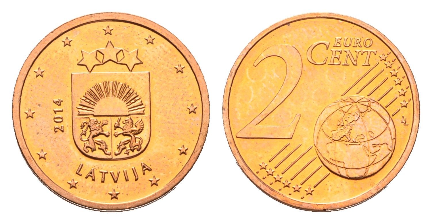 Латвия 2 евроцента 2014 KM 151 сталь плакированная медью UNC 4689-752