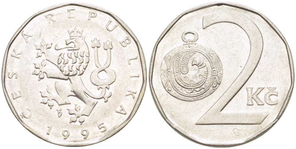 Чехия 2 кроны 1995 KM 9 сталь плакированная никелем 217-1027