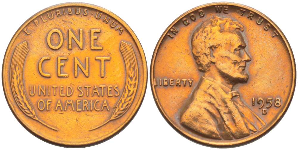 США 1 ЦЕНТ 1958 D, ЛИНКОЛЬН KM А132 медь цинк 218-737