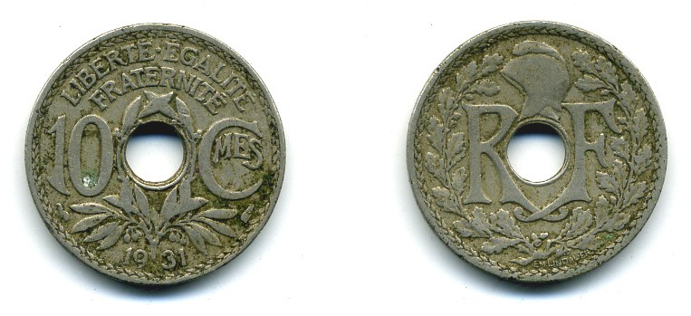 ФРАНЦИЯ 10 САНТИМОВ 1931 ТИП ЛИНДАЙЁ KM 866а, LE FRANC 138.18 медно-никель 84-347