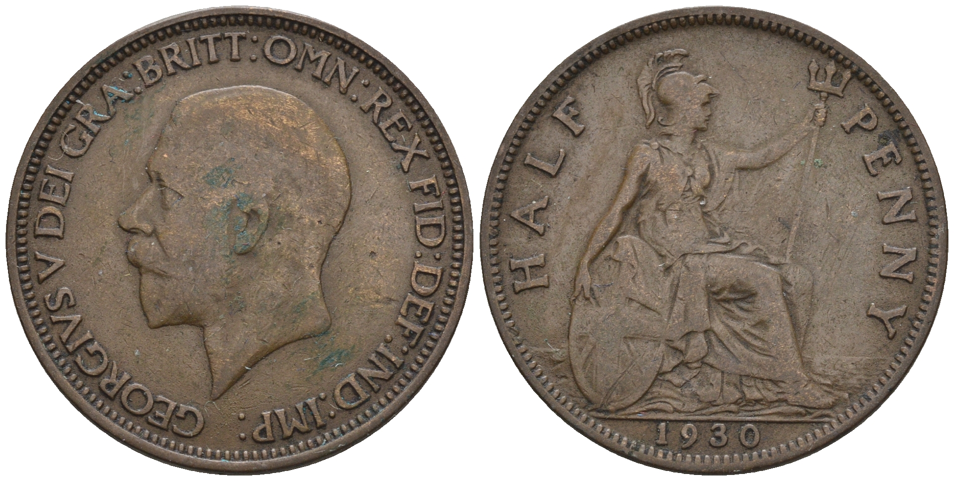 Великобритания 1/2 пенни 1930 Георг V (1910-1936) KM 837 Spink 4058 бронза 4610-646