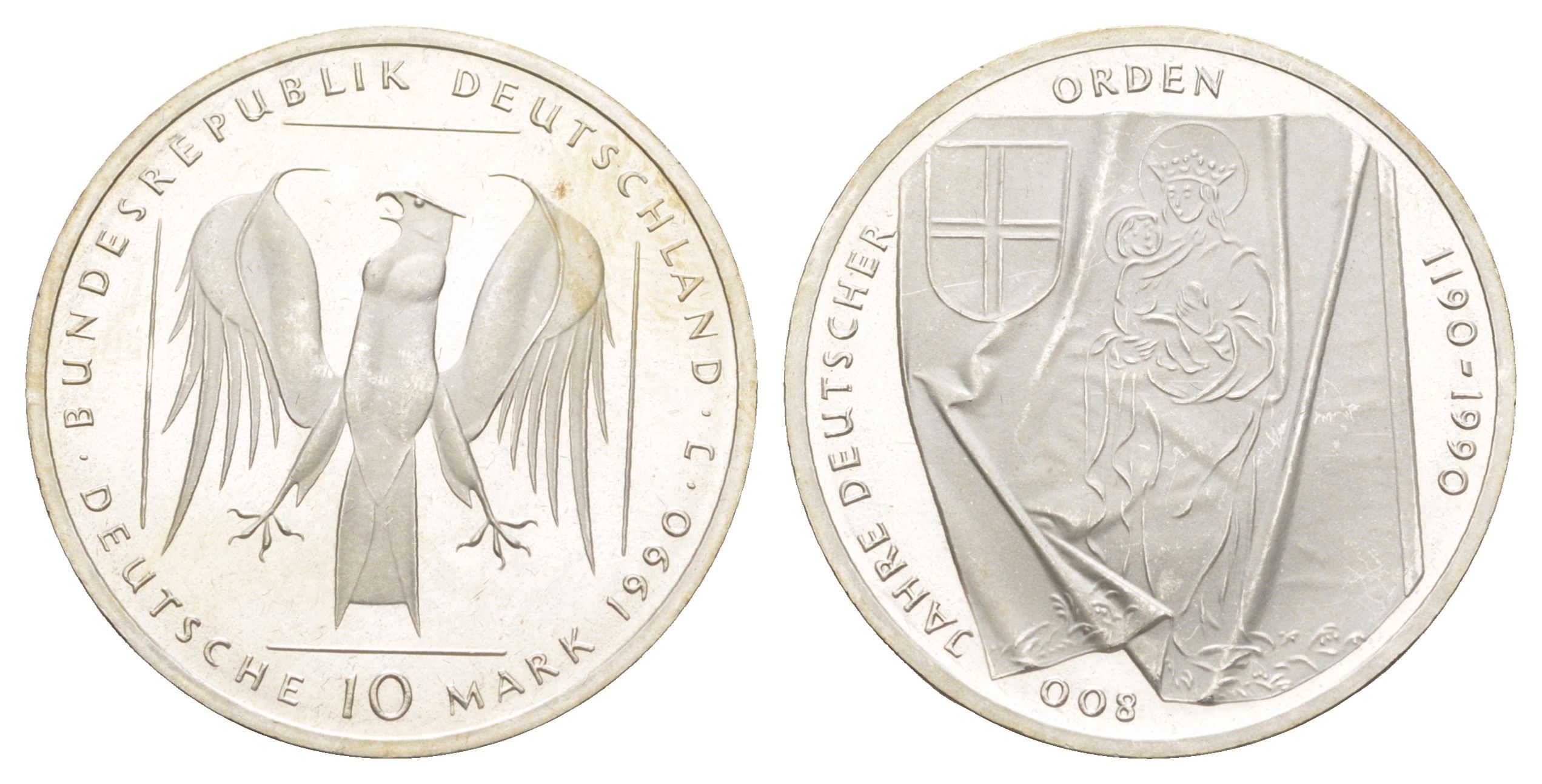ФРГ 10 марок 1990 800 лет Тевтонскому Ордену KM 176 серебро UNC 4117-141