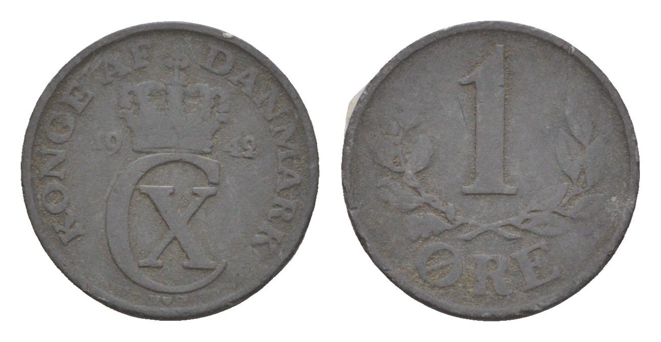 Дания 1 эре 1942 N, Кристиан X (1912-1947) KM 832 цинк 4658-161