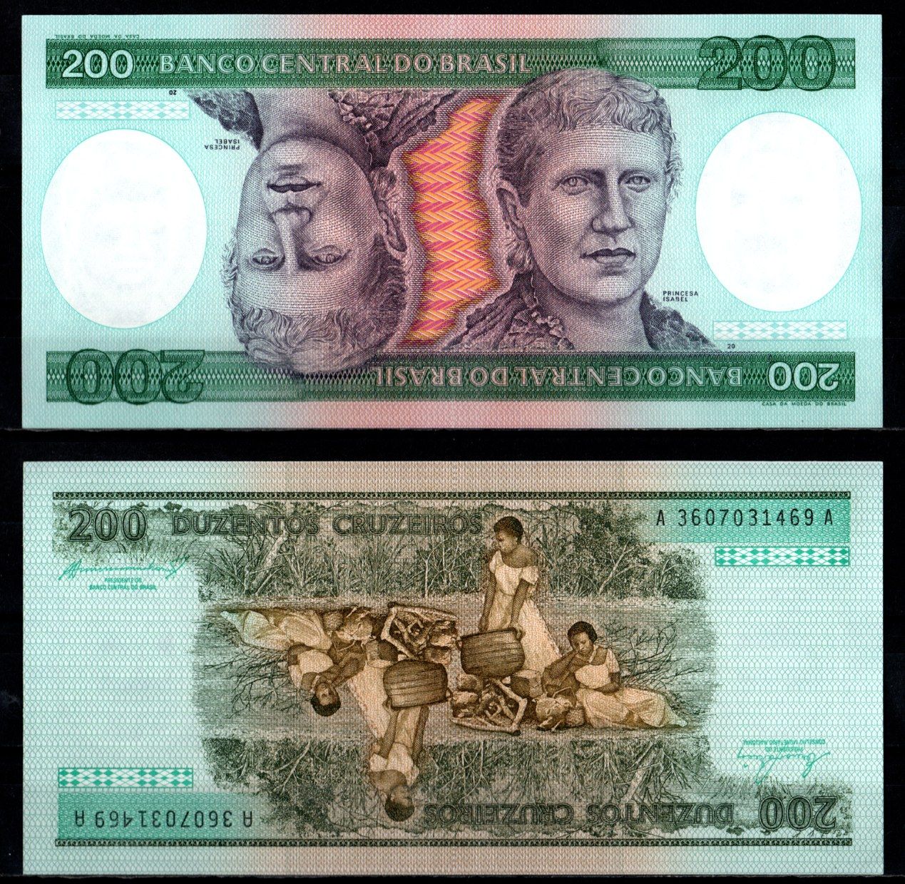 Бразилия 200 крузейро ND (1981-1984) Pick 199 b бумага UNC (пресс) 7191-33-2-2