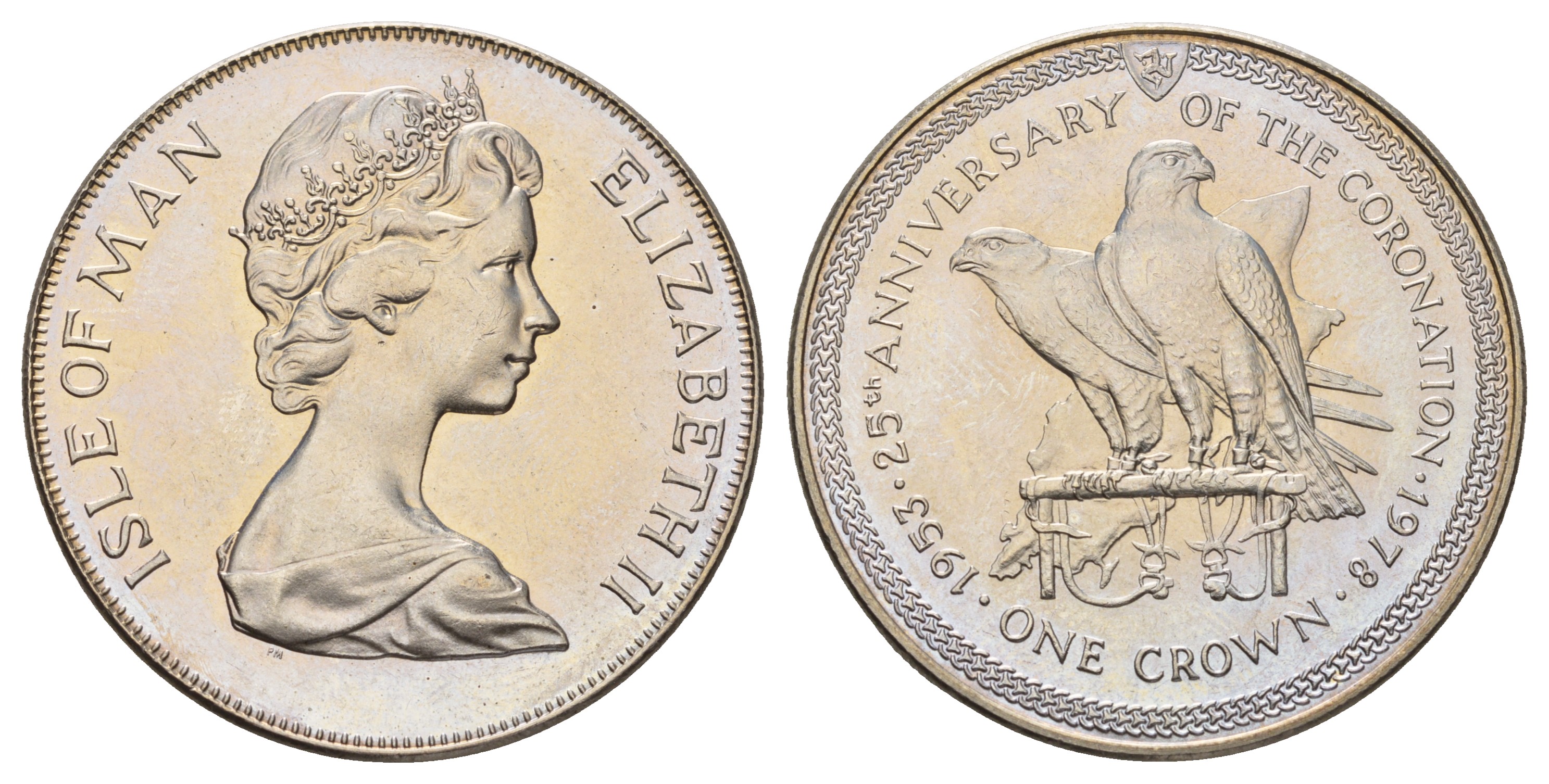 Остров Мэн 1 крона 1978 25 лет коронации королевы Елизаветы II, соколы КМ 43 медно-никель UNC 4386-312