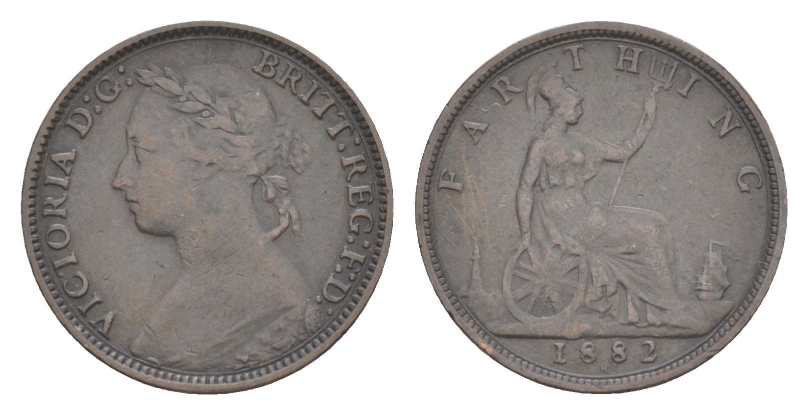 Великобритания 1 фартинг 1882 H, Виктория (1837-1901) KM 753, Spink 3959 бронза 4630-156